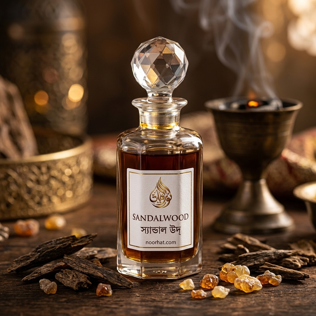 Elegant sandalwood perfume bottle with oriental incense burner a Pure Sandalwood Attar